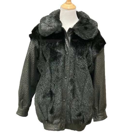 Vintage black faux fur/ostrich leather size 10 - Picture 2 of 12